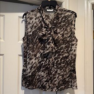 Sheer Dainty AnimalPrint Elegant Sleeveless Scarf Bow Tie Leopard Sexy Blouse 12